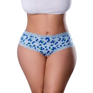 Blue Panties Sweet Treats Crotchless Boy Short with Lube Blueberry Size Q by Magic Silk