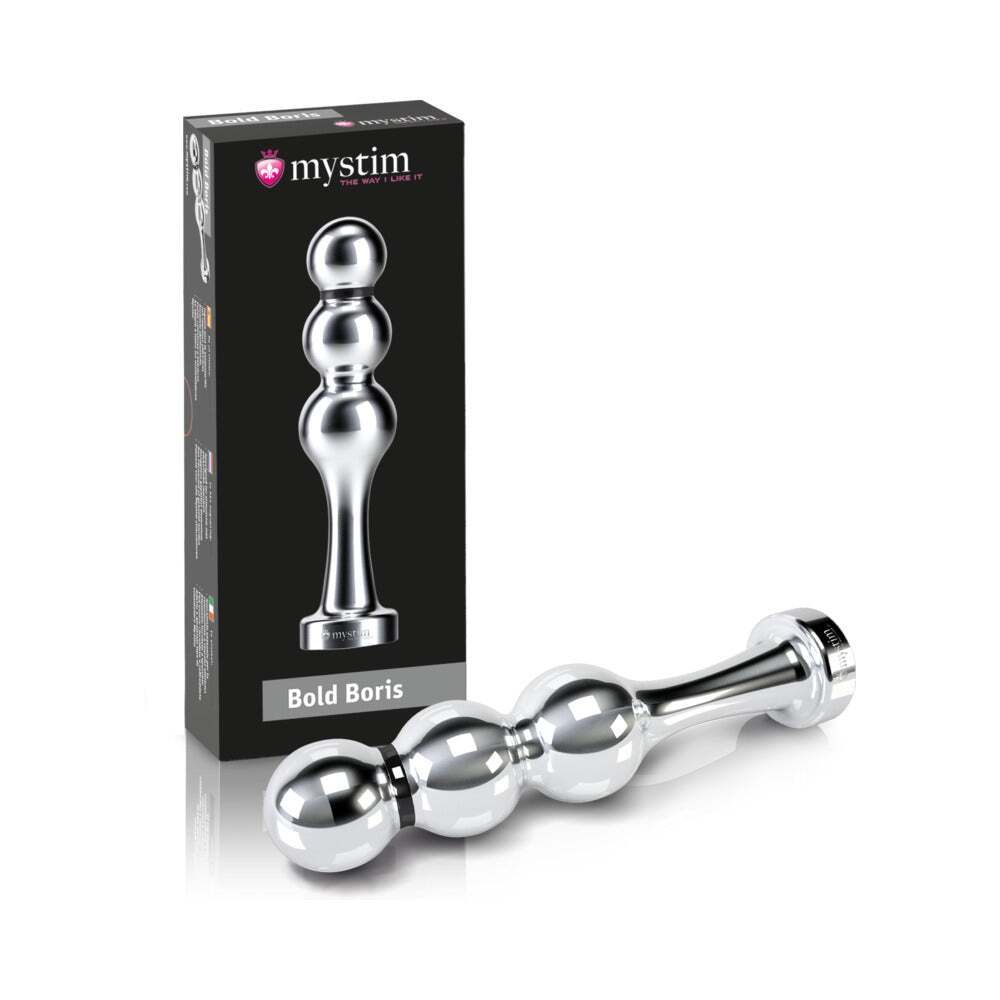 Dildo by Mystim in Silver Steel Chrome shown for use by Her or Him