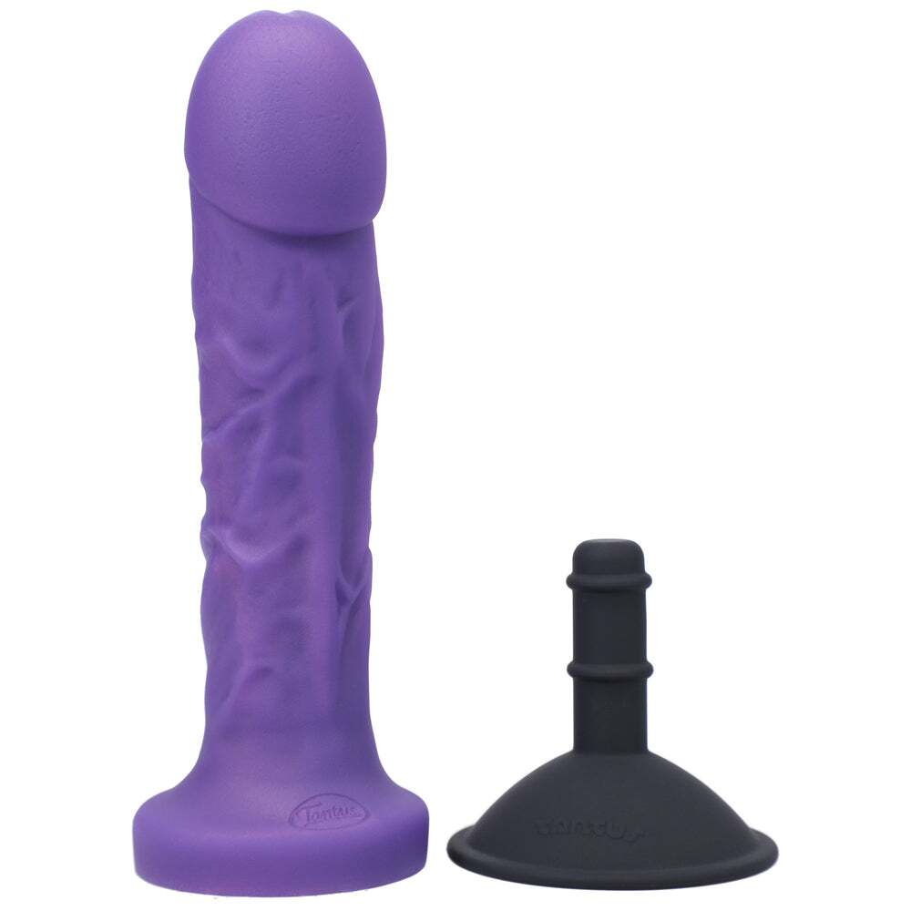 Dildo by Tantus in Purple shown for pegging Her or Him