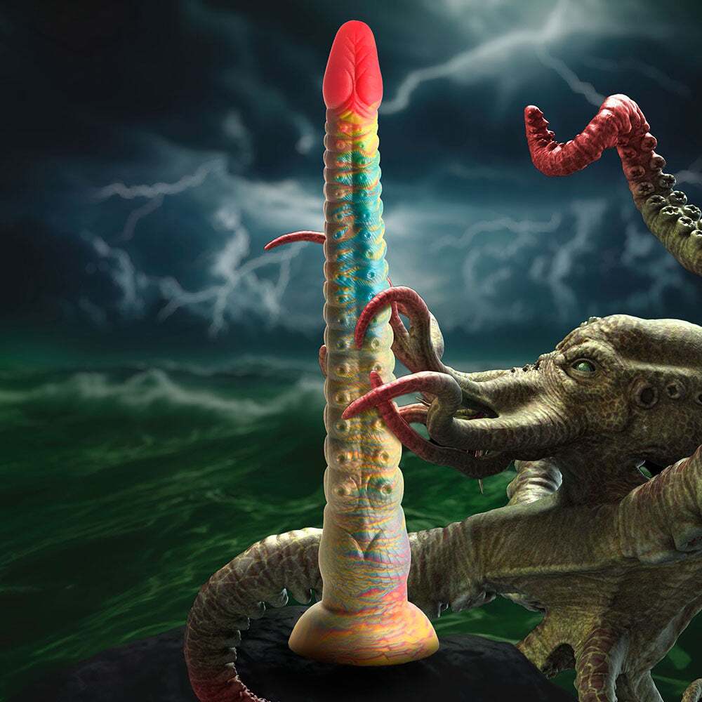 Dildo by XR Brands in Multi-Color displayed for pegging Him or Her