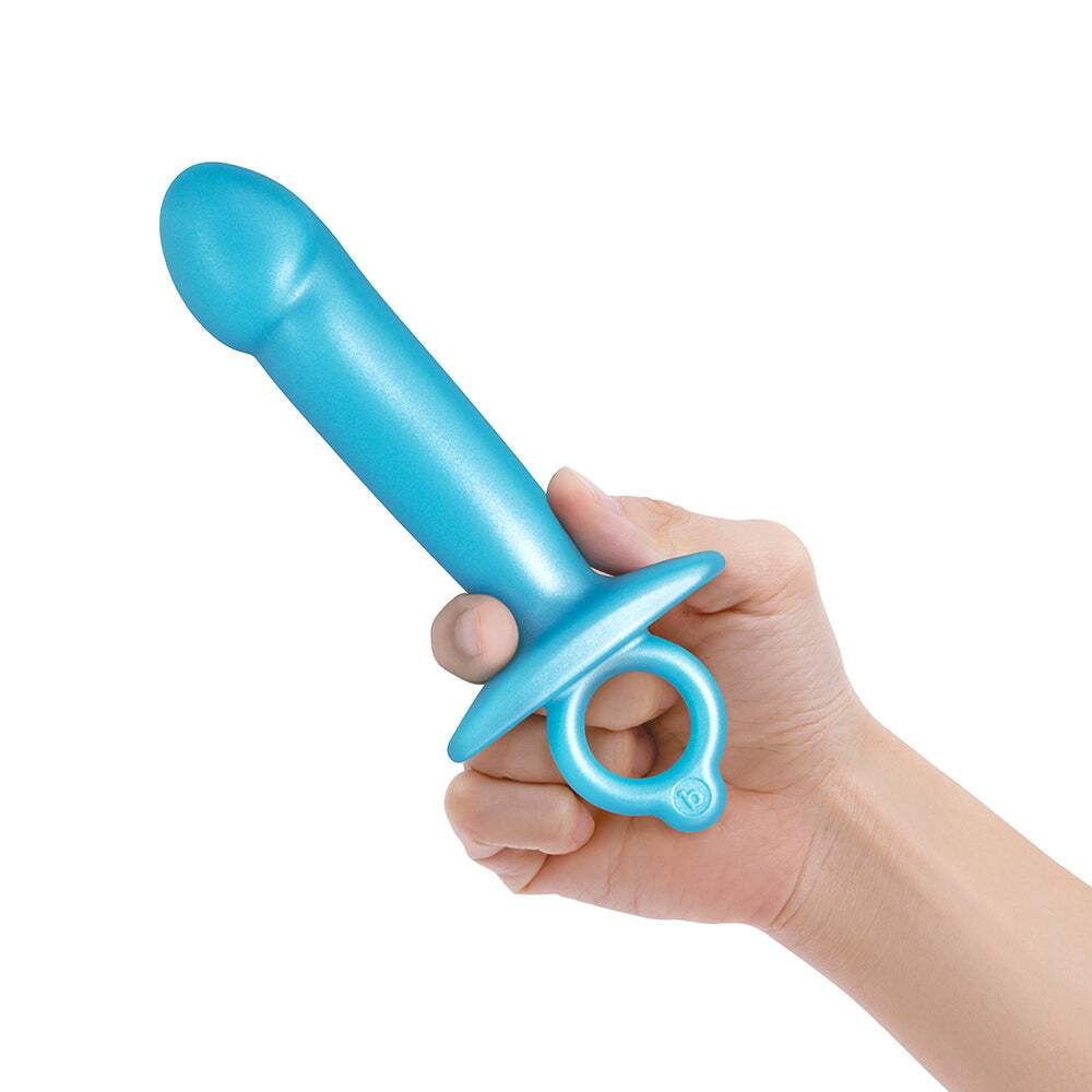 Dildo by b-Vibe in Blue shown for pegging Her or Him