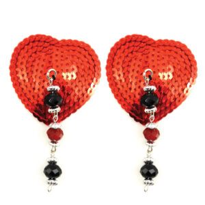 Sexy Nipple Covers  Heart Red Sequin w Facet Beads