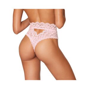 Light Pink Panties High Waist Scallop Lace Panty With Keyhole Back Pink S by Dreamgirl