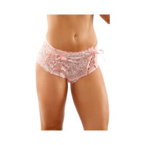 Light Pink Panties Magnolia Crotchless Lace Boyshort With Lace Up Panel Details L/XL by Fantasy Lingerie