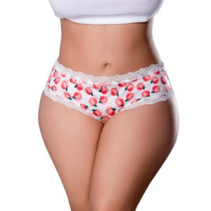 Light Pink Panties Sweet Treats Crotchless Boy Short with Lube Peach Size Q by Magic Silk