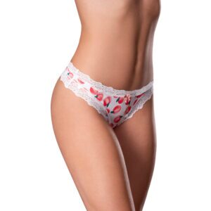 Light Pink Panties Sweet Treats Crotchless Thong with Lube Peach S/M by Magic Silk