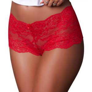 Red Panties Sugar High Lace Boy Short Red L/XL by Magic Silk