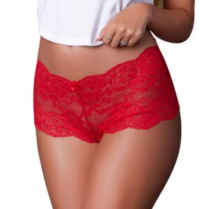 Red Panties Sweetums Lace Boy Short Cherry L/XL by Magic Silk