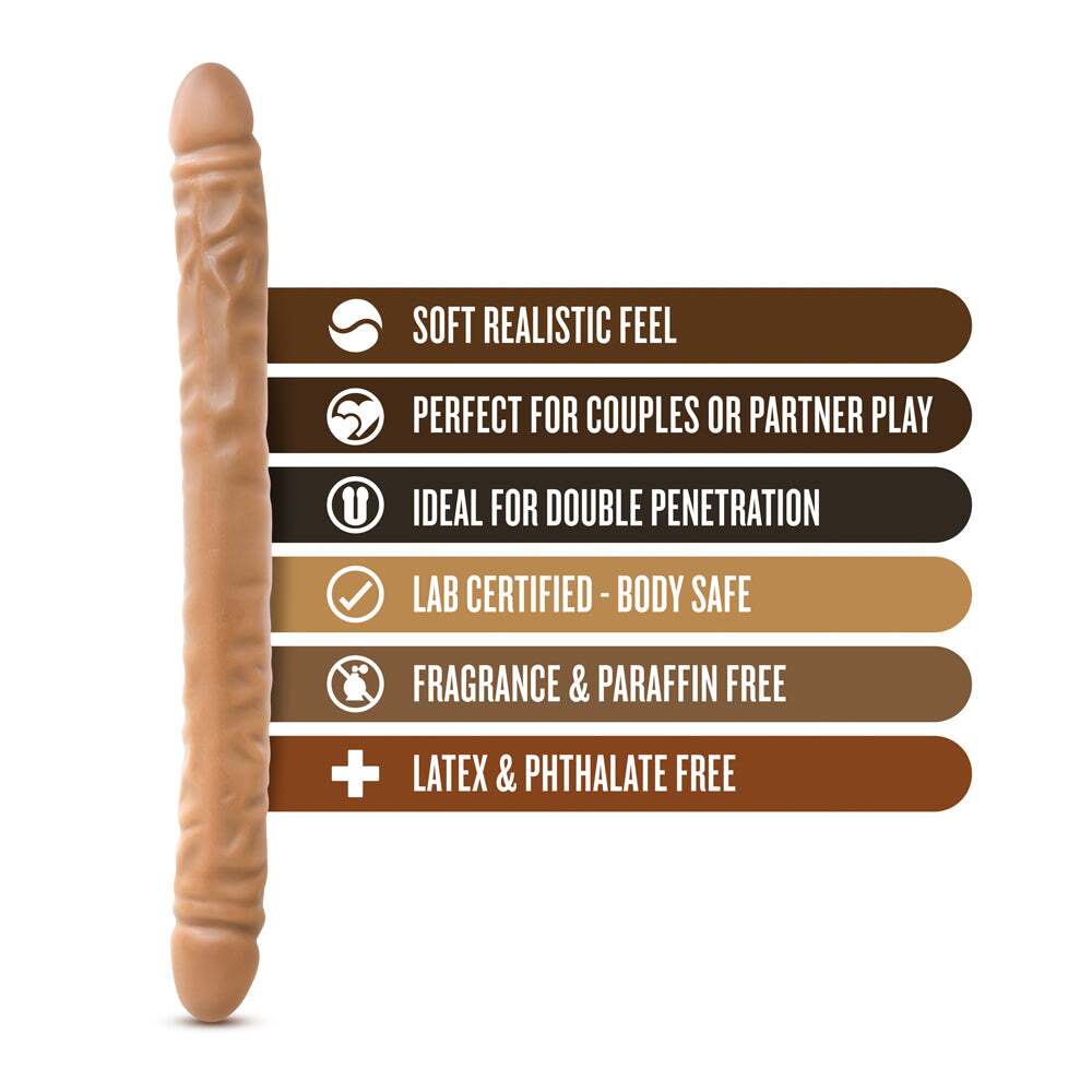 18 inch Dildo by Blush in Tan Light Brown Mocha shown for pegging Her or Him