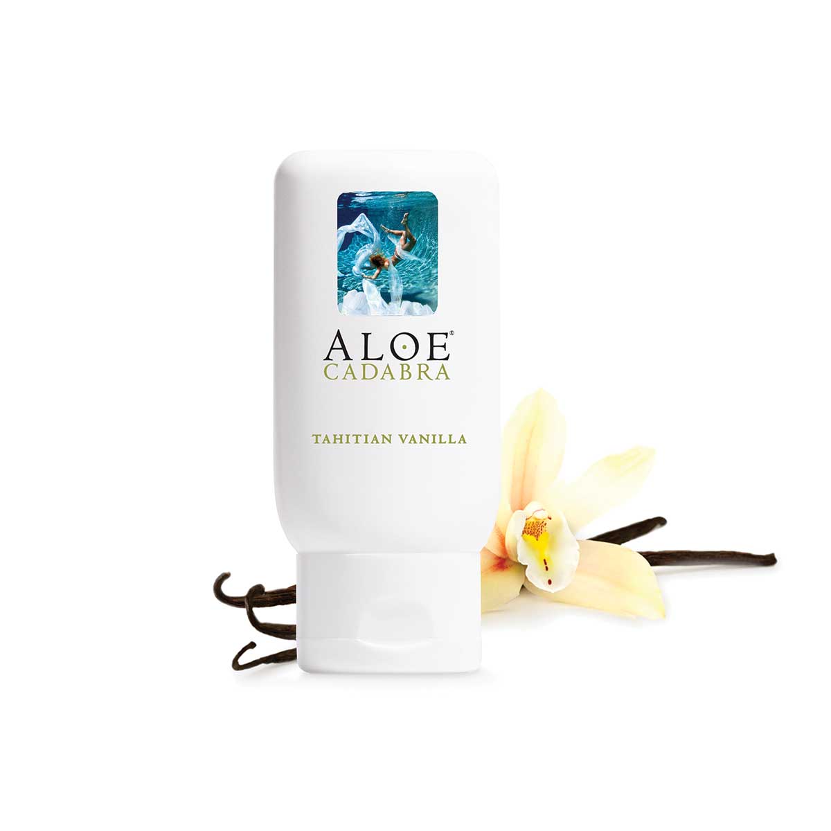 Bottle of 2.7 oz. Vegan Lube Aloe Cadabra showing plant-powered formula
