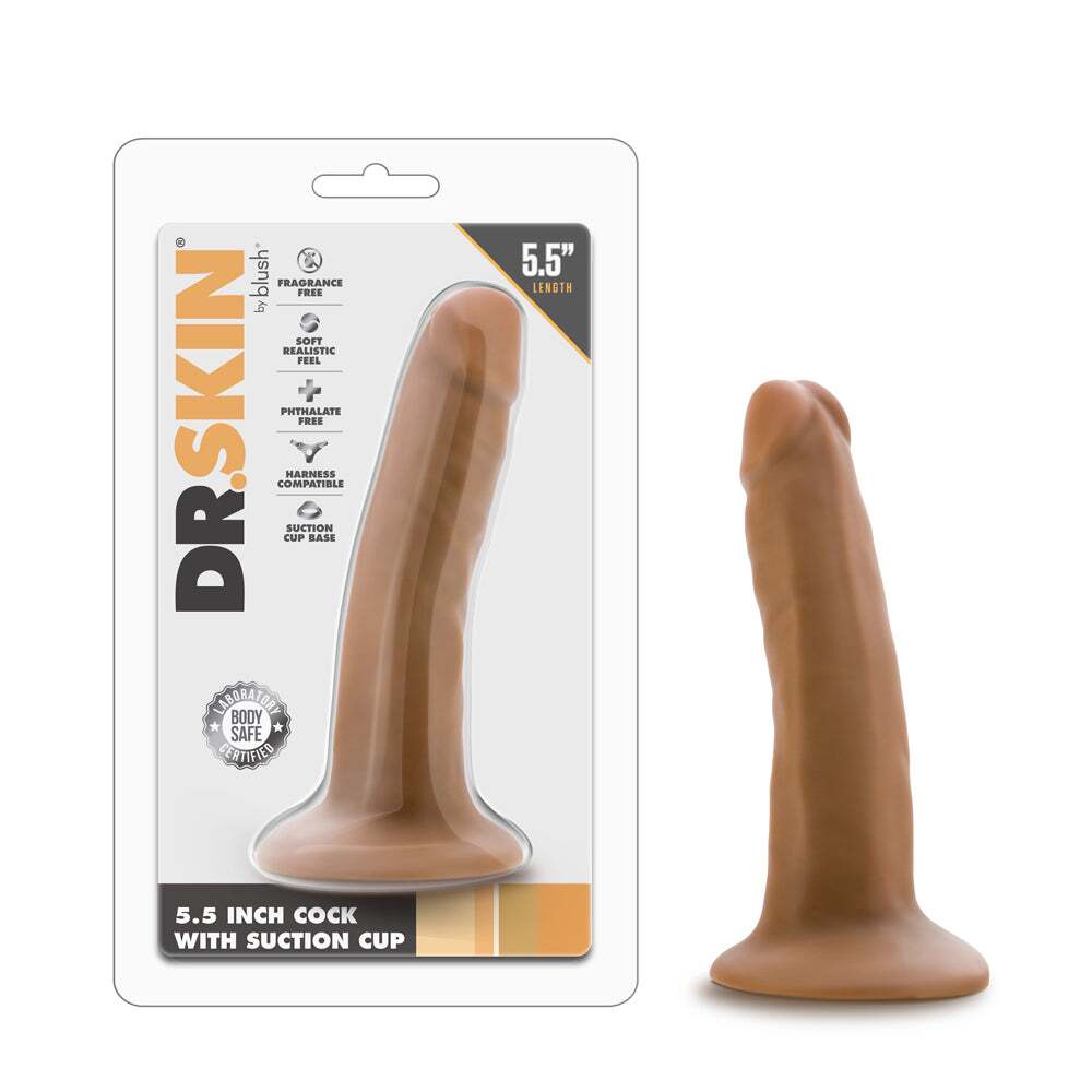 5.5 inch Dildo by Blush in Tan Light Brown Mocha shown for use by Her or Him