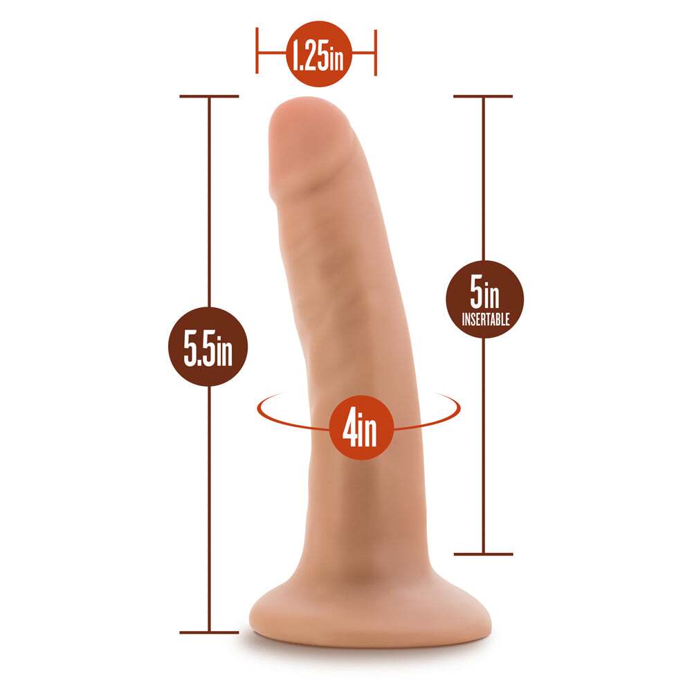 5.5 inch Dildo by Blush in Vanilla Ivory Beige displayed for pegging Him or Her