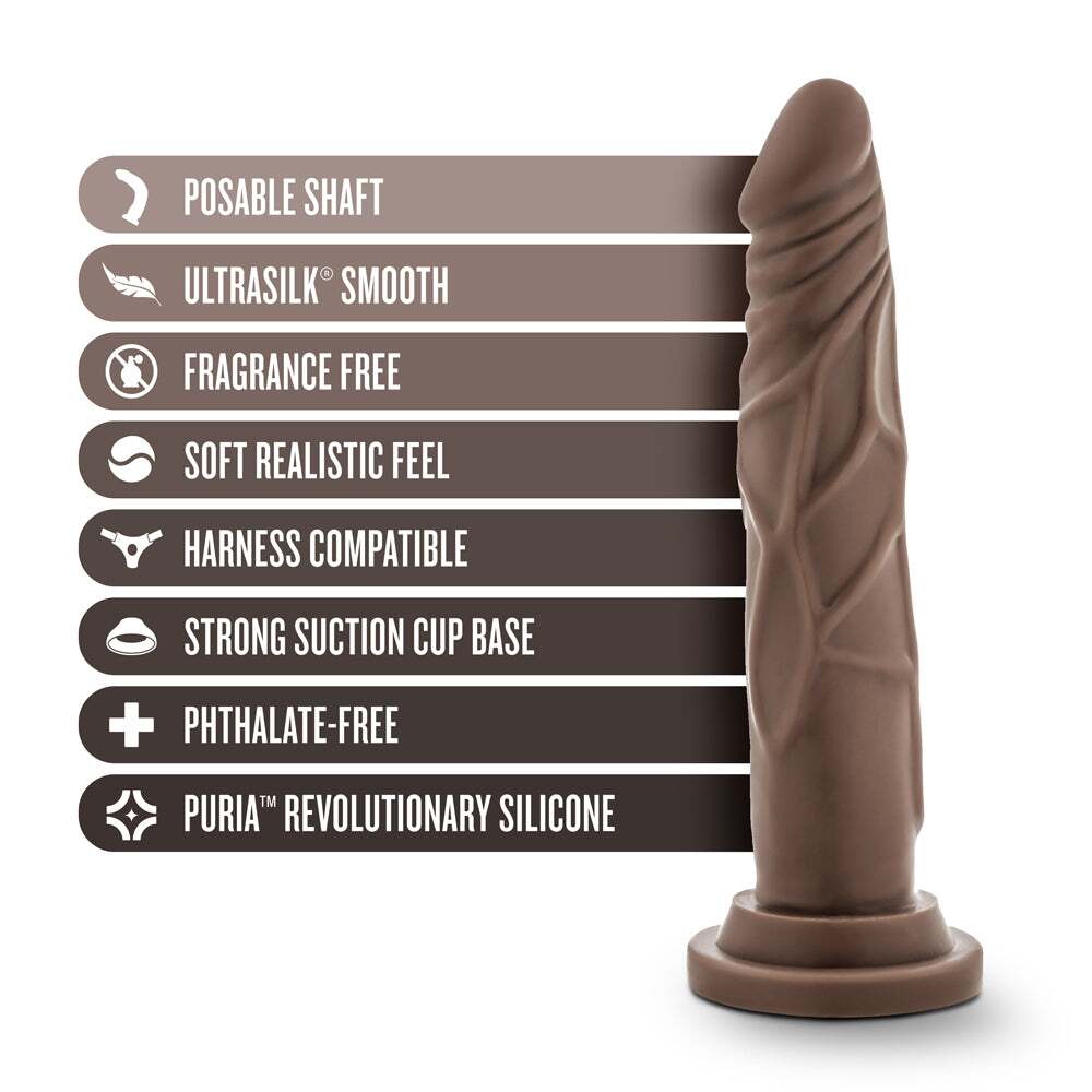 7 inch Dildo by Blush in Brown Chocolate Cocoa displayed for pegging Him or Her