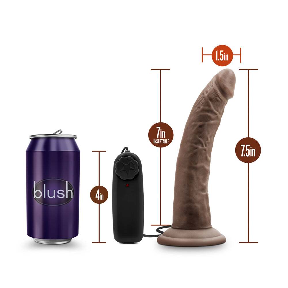 7 inch Dildo by Blush in Dark Brown displayed for pegging Him or Her