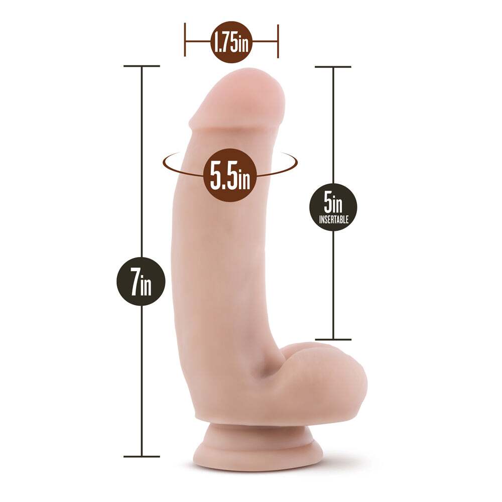 7 inch Dildo by Blush in Vanilla Ivory Beige shown for pegging Her or Him