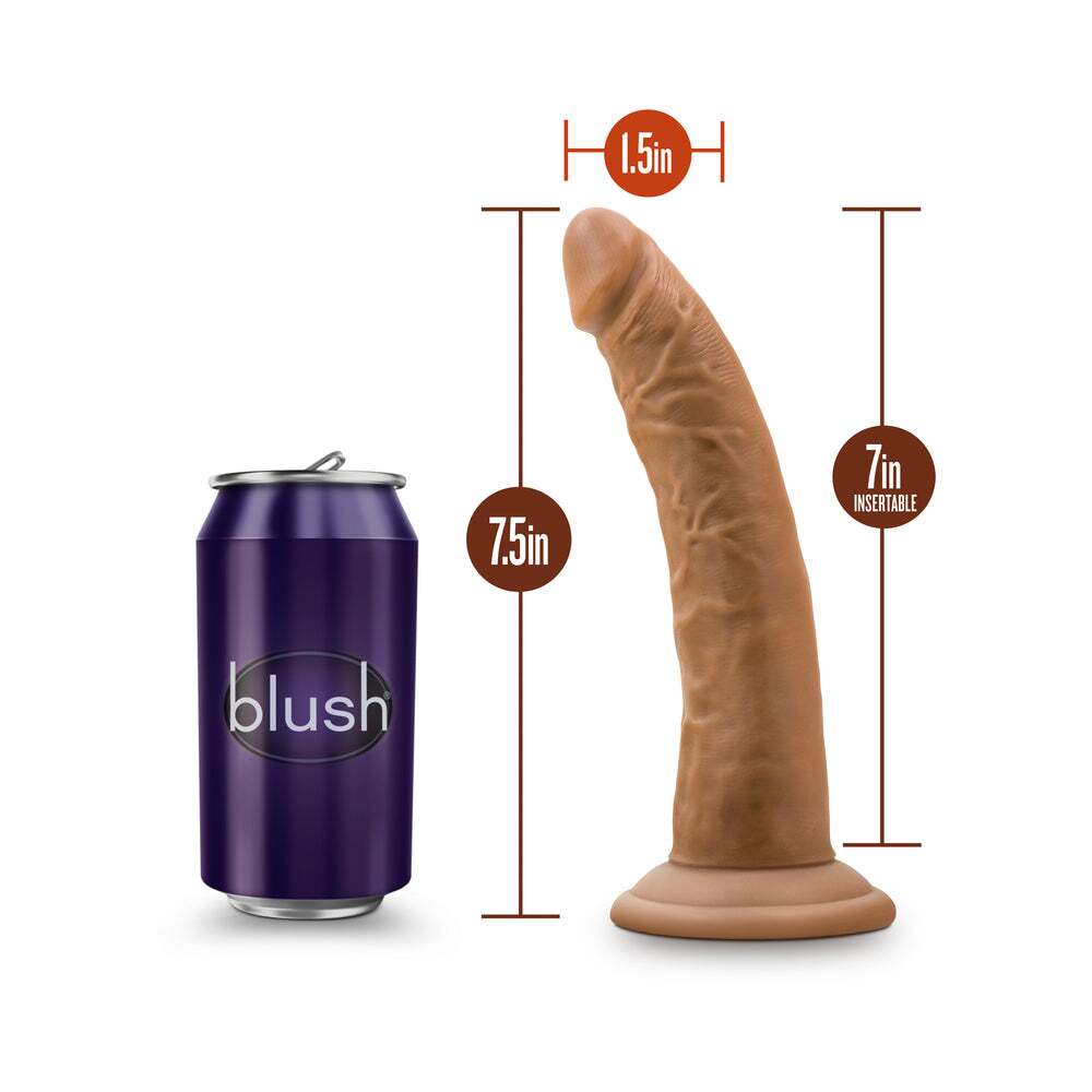 7.5 inch Dildo by Blush in Tan Light Brown Mocha displayed for pegging Him or Her