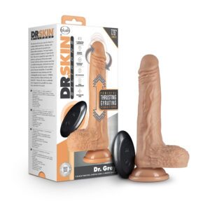 7.75 inch Dildo Blush Vanilla Ivory Beige Dr Skin Silicone Dr Grey Thrusting & Gyrating with Remote Control Beige