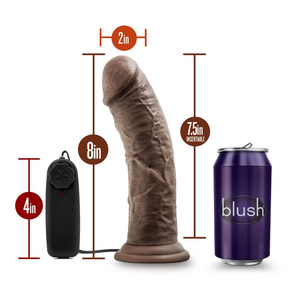 8 inch Dildo by Blush in Brown Chocolate Cocoa displayed for pegging Him or Her