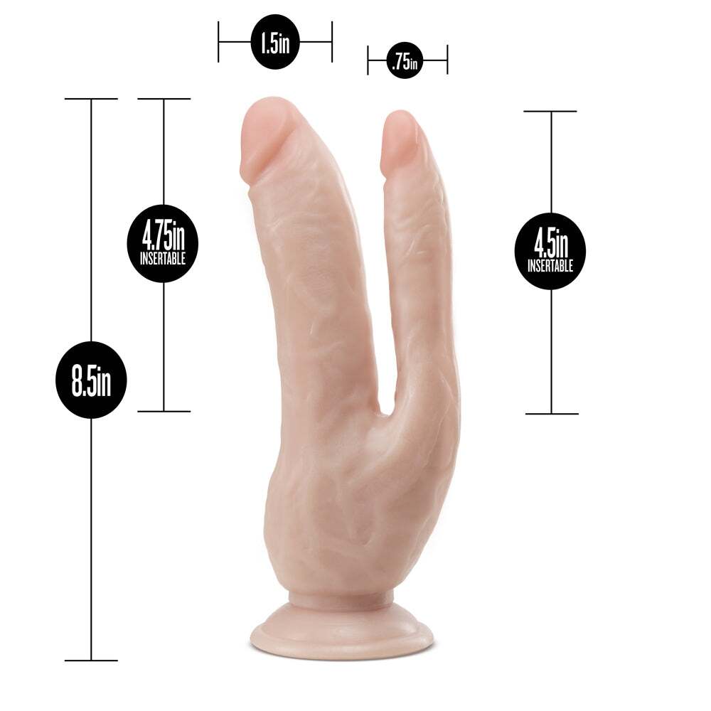 8 inch Dildo by Blush in Vanilla Ivory Beige shown for pegging Her or Him