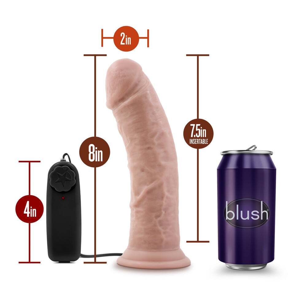 8 inch Dildo by Blush in Vanilla Ivory Beige displayed for pegging Him or Her