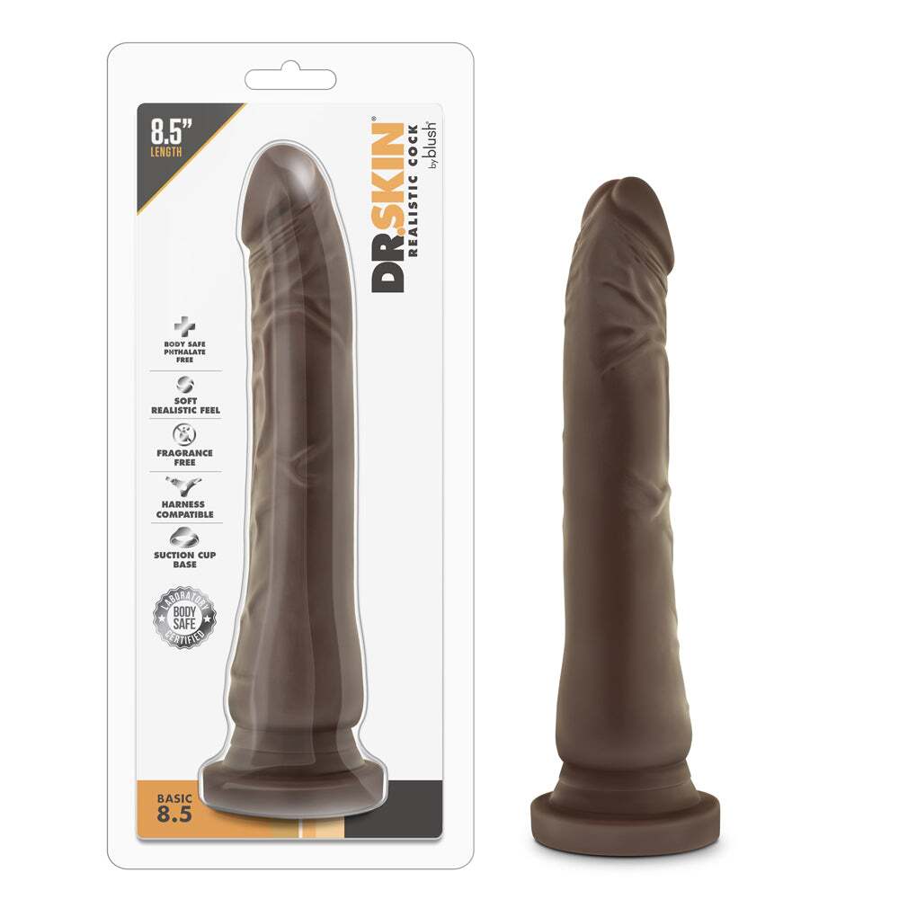 8.5 inch Dildo by Blush in Dark Brown shown for use by Her or Him