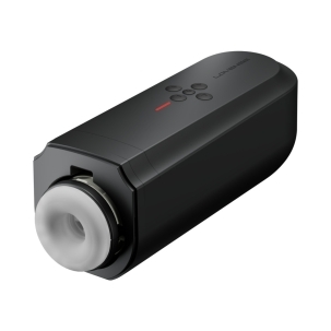 Lovense vibrator SolaceThrusting Masturbator shown in hand for scale