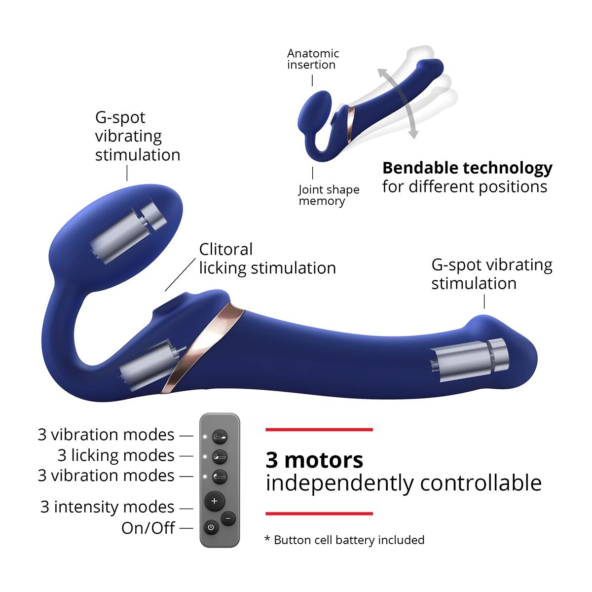 Buy a StrapOnMe MultiOrgasm Medium Bendable StrapOn  Blue vibrator.