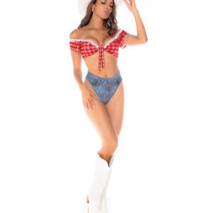 Sexy Cowgirl Tie Top with Booty Short Panty - Red, White,