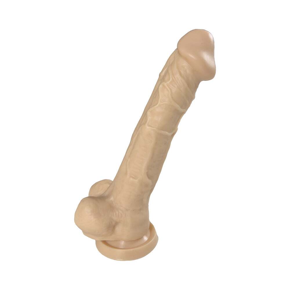 10 inch Dildo by Adam & Eve in Vanilla Ivory Beige shown for pegging Her or Him