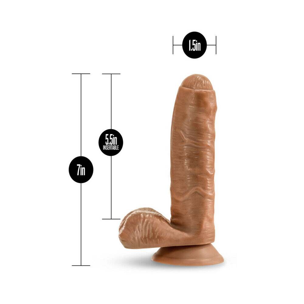 7 inch Dildo by Blush in Tan Light Brown Mocha displayed for pegging Him or Her