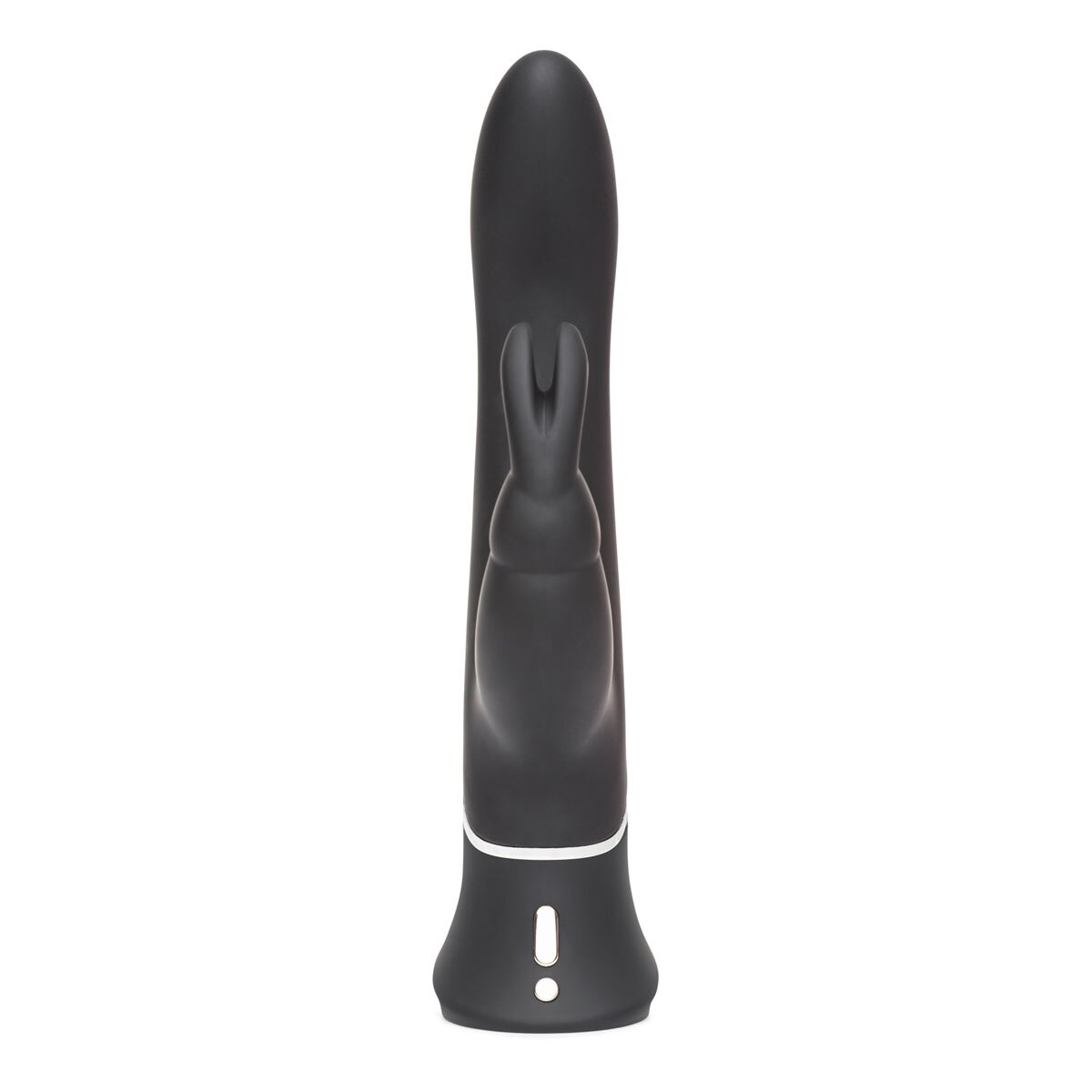 Fully assembled Black Happy Rabbit vibrator with smooth exterior