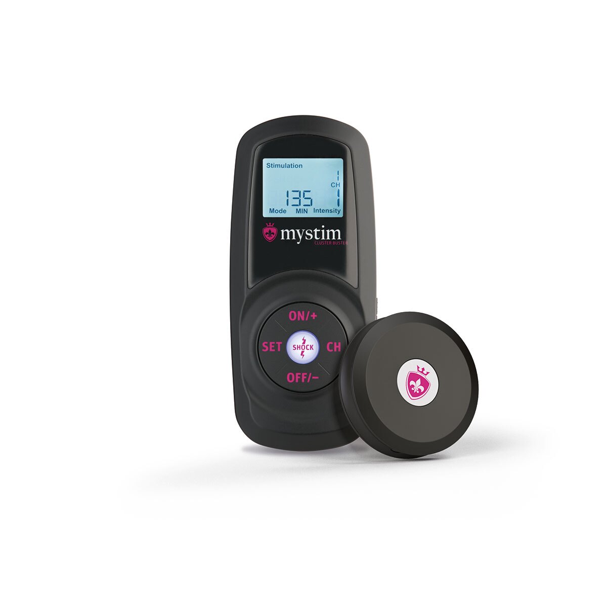 Mystim vibrator Cluster Buster Starter Kit shown in hand for scale