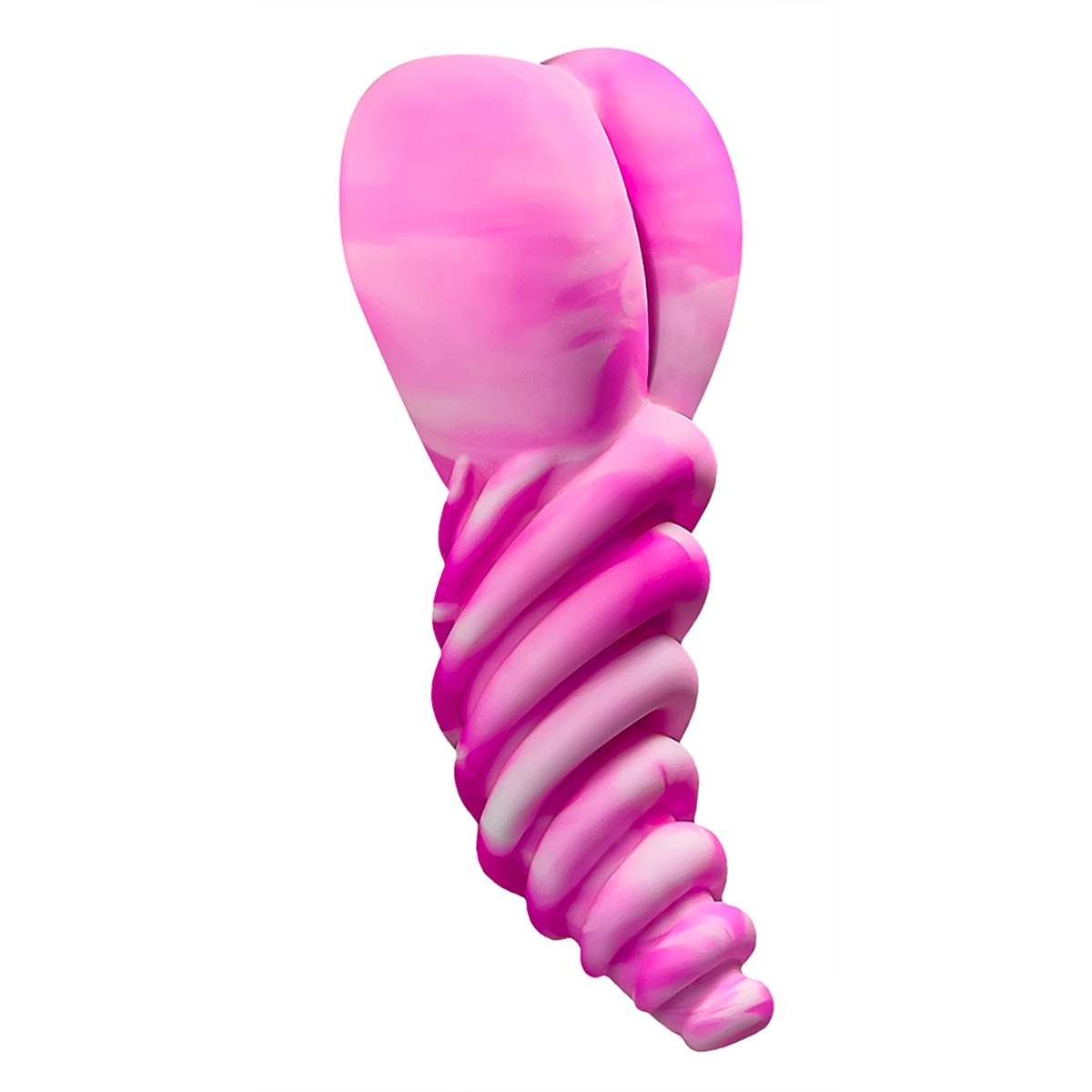 Pink Banana Pants vibrator Luvgrind Swirl shown in hand for scale