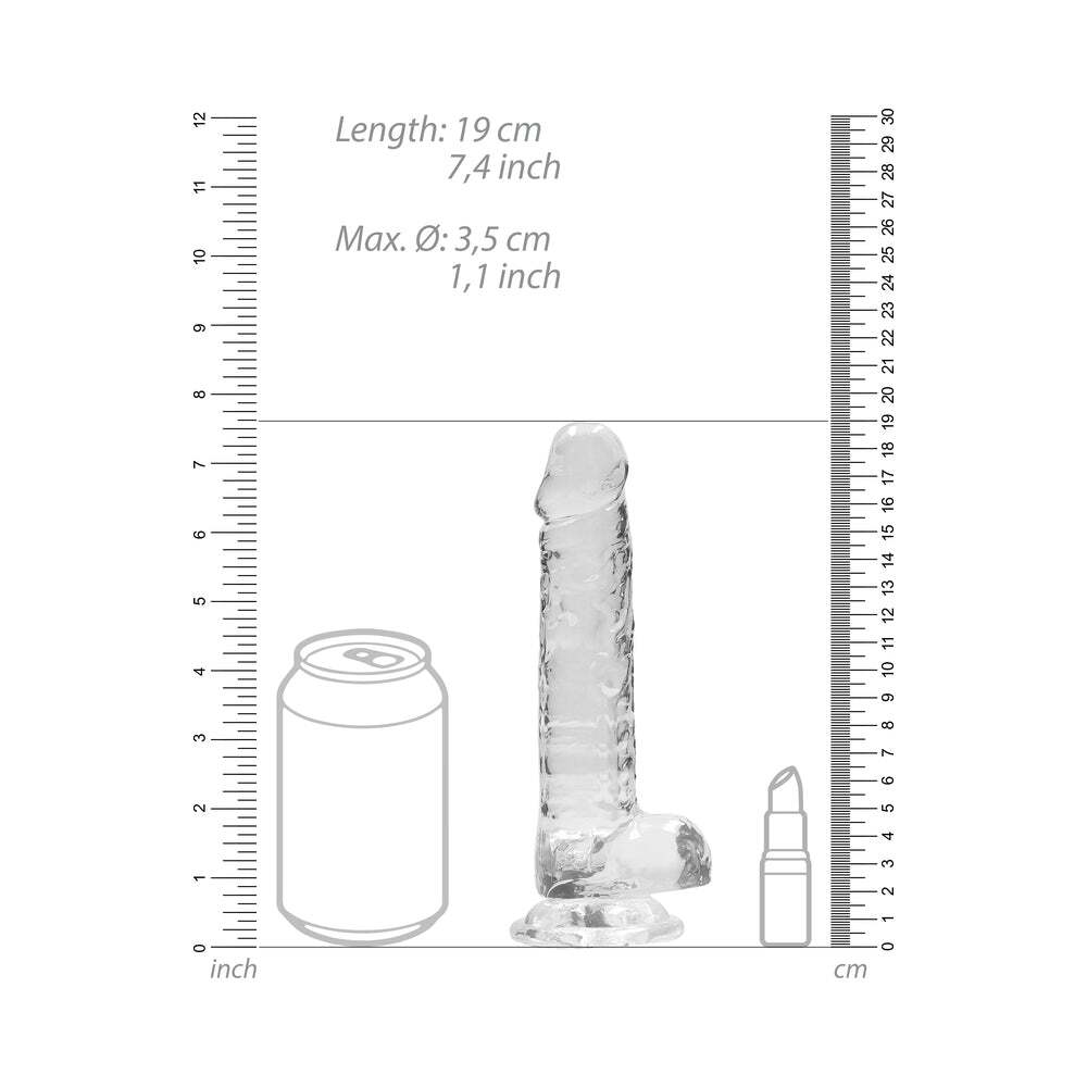 7 inch Dildo by Shots in Clear displayed for pegging Him or Her