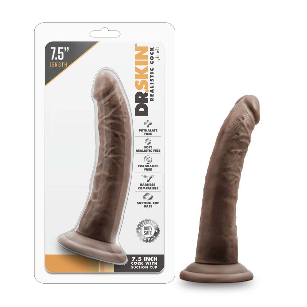 7.5 inch Dildo by Blush in Dark Brown shown for use by Her or Him