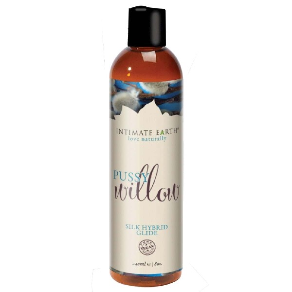 A top choice for Vegans, Intimate Earth Pussy Willow Silk Hybrid Glide 8oz personal vegan lubricant by Intimate Earth is for sale at herVibrators.com.