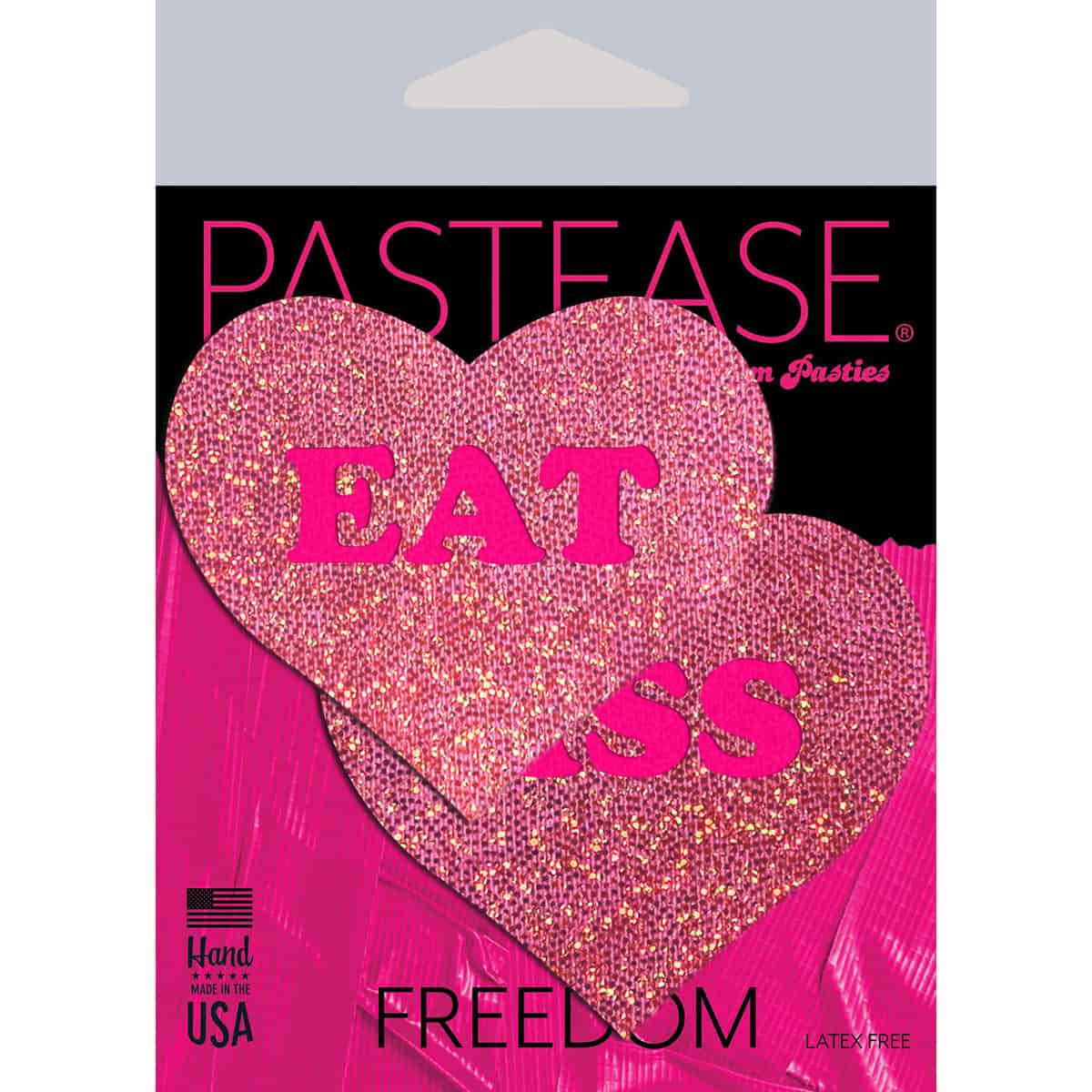 Wearing Pastease Eat Ass Hearts Pink Glitter nipples covers by Pastease can be fun and sexy!