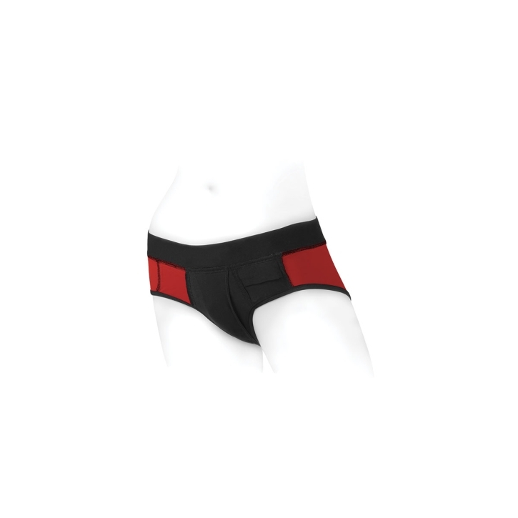 This Tomboi Harness Dildo Red Black Nylon Xxs model features a sophisticated fit engineered for secure, comfortable wear