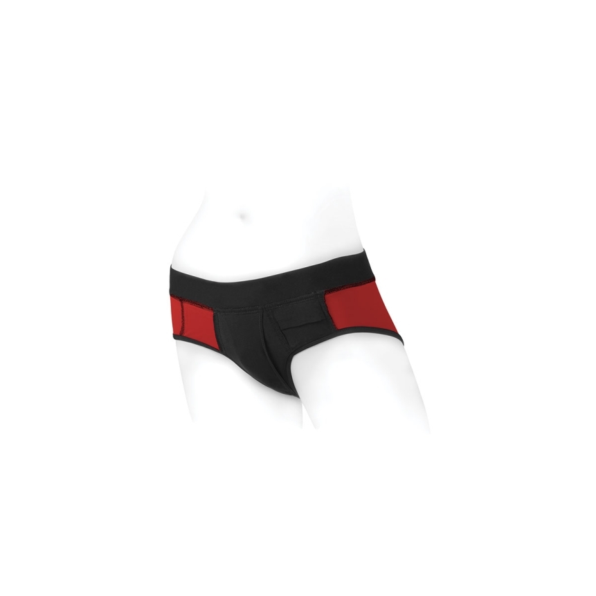 This Tomboi Harness Dildo Red Black Nylon Xxs model features a sophisticated fit engineered for secure, comfortable wear