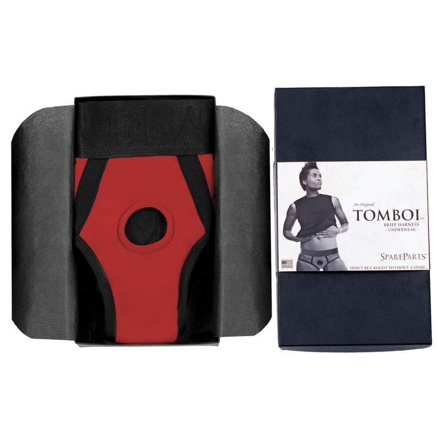 Best SpareParts Tomboi Harness Red/Black Nylon - XXS dildo panties made by SpareParts HardWear on sale at herVibrators.com