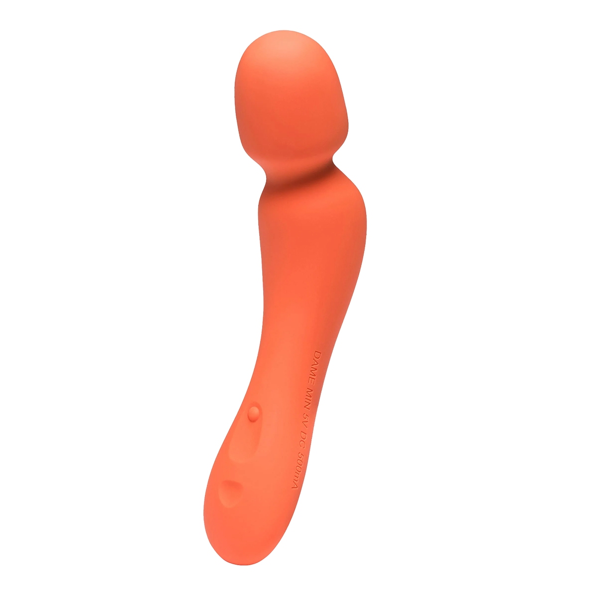 Dame Products vibrator Dame Min Mini Papaya shown in hand for scale