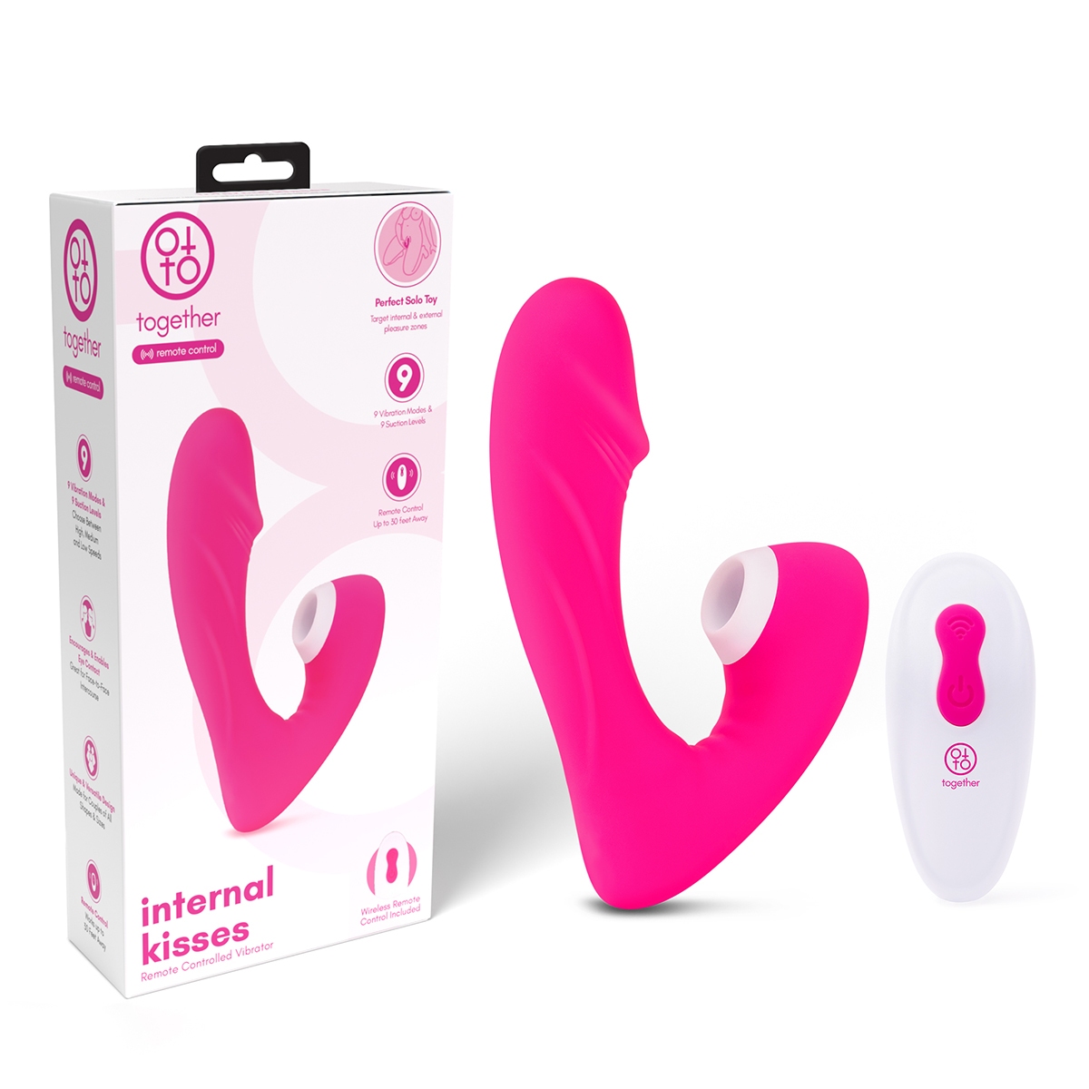 Lifestyle shot featuring the  Together Vibe vibrator beside the bed
