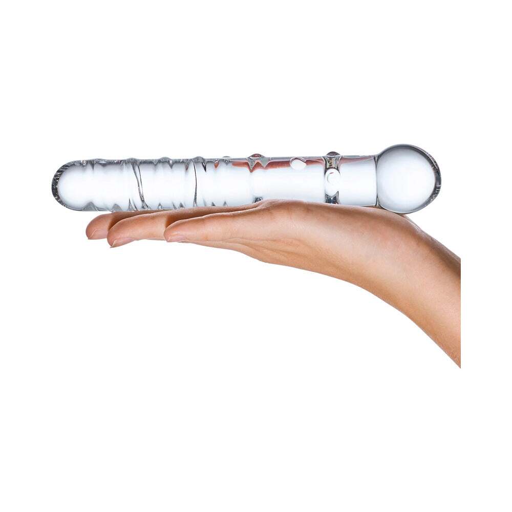 7 inch Dildo by Electric Eel in Clear shown for pegging Her or Him