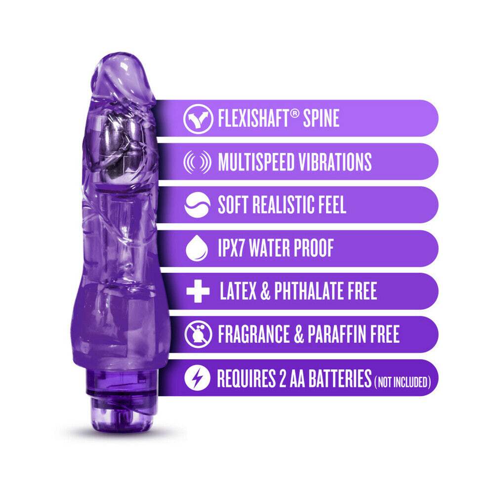 8.5 inch Dildo by Blush in Purple shown for pegging Her or Him