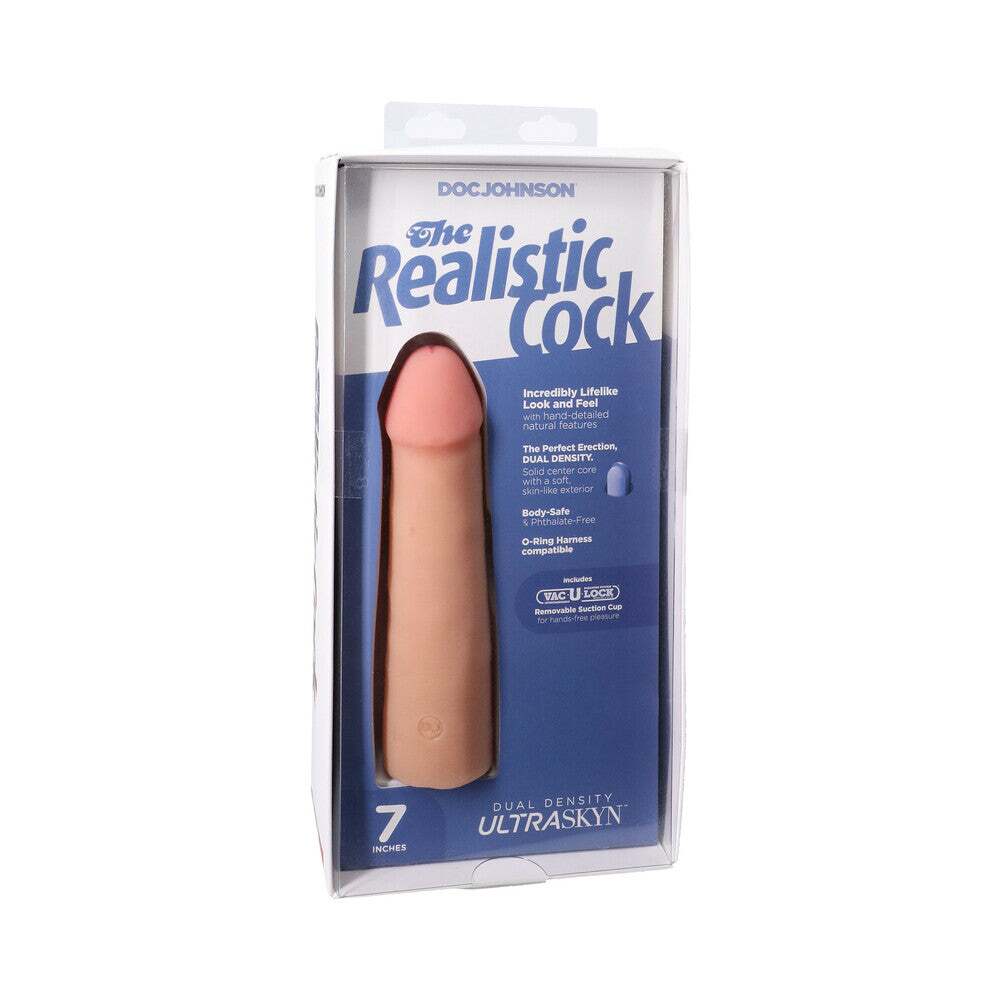 7 inch dildo by doc johnson in vanilla ivory beige shown for use by her or him