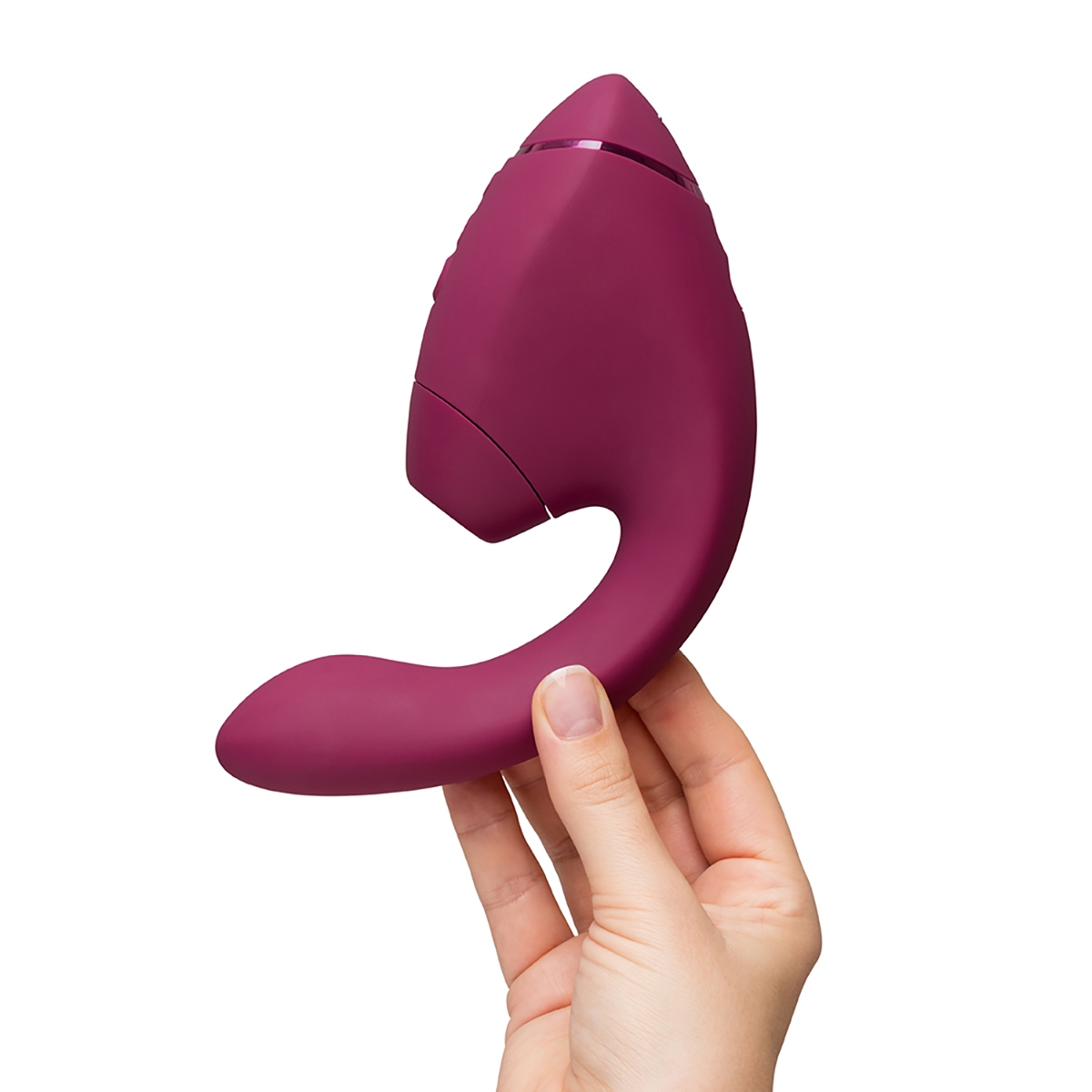 Angled view of the Pink Womanizer vibrator designed for intimate use