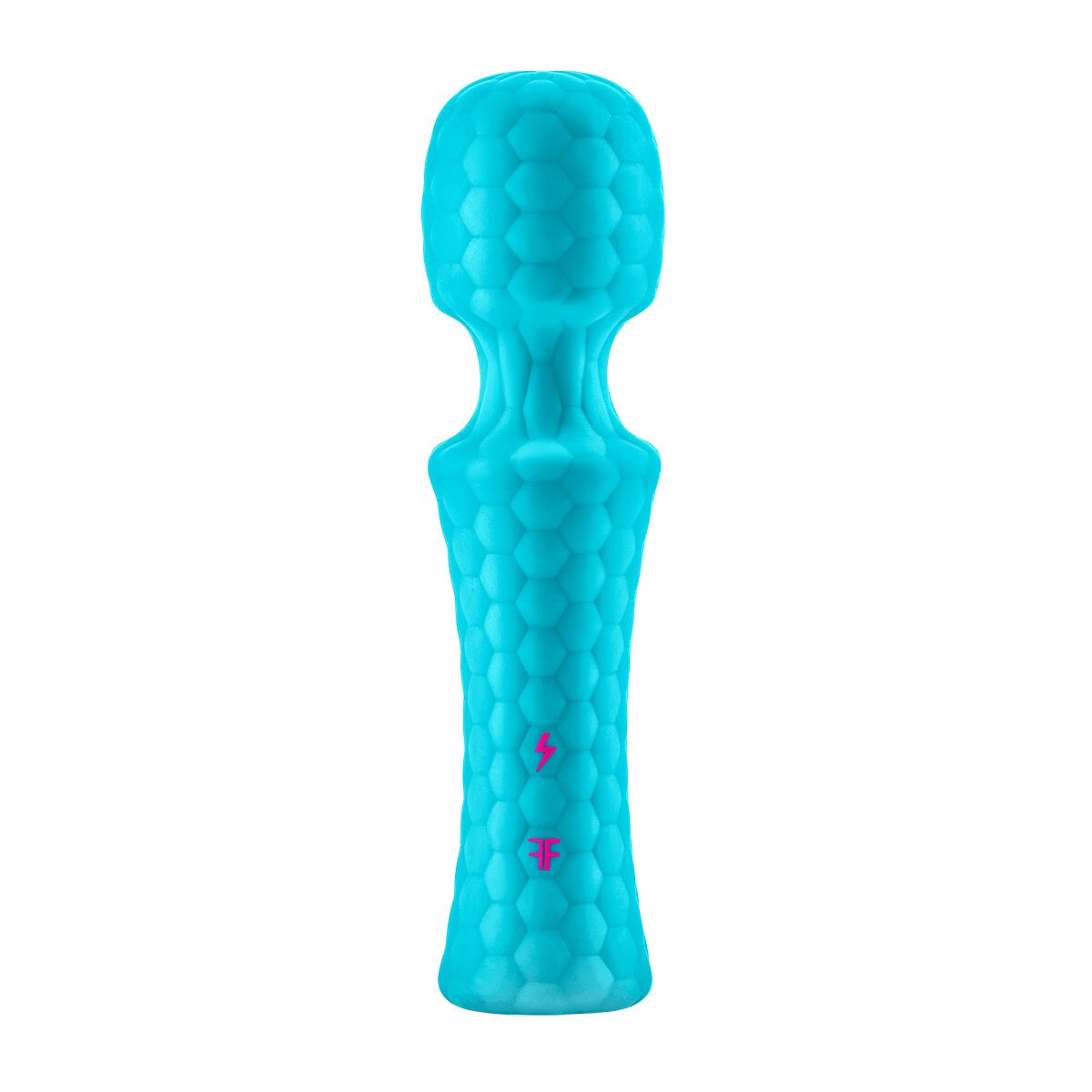 Turquoise Femme Funn vibrator Ultra Mini shown in hand for scale