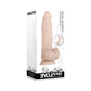 7 inch Dildo Evolved Vanilla Ivory Beige Real Supple Poseable Realistic With Balls Beige