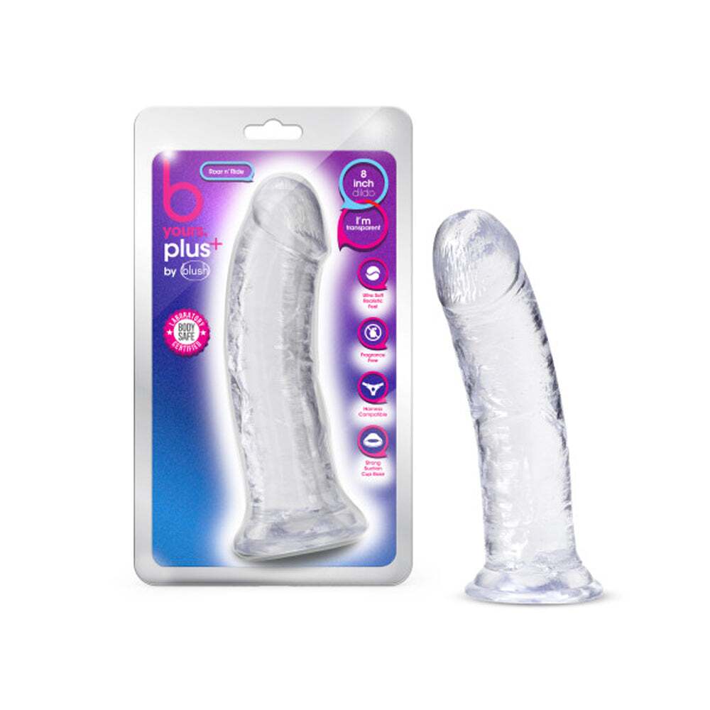 8 inch Dildo by Blush in Clear shown for use by Her or Him