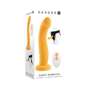 7 inch Dildo Gender X Yellow Sweet Embrace Vibrating and Jock Style Strap On Harness Set